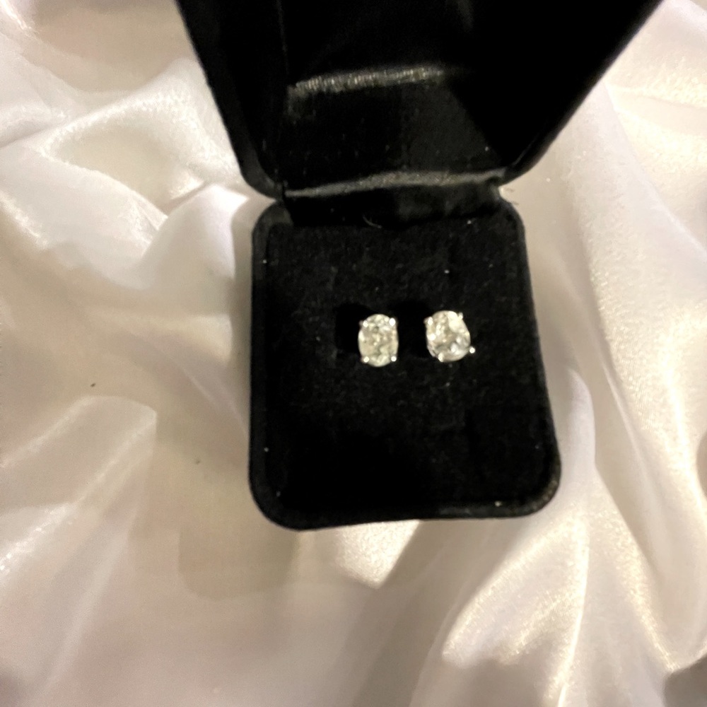 Simulated Diamond Oval Stud Earrings - Stamped 92… - image 2